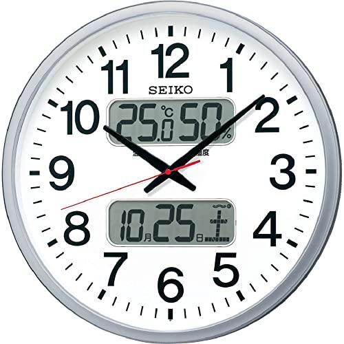 セイコークロック 掛け時計 オフィスタイプ 電波 アナログ 大型 カレンダー 温度 湿度 表示 銀色...