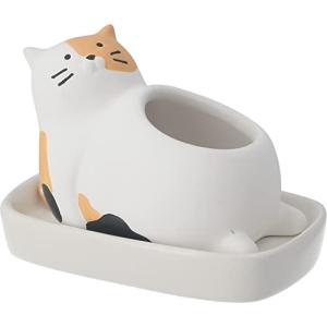 不二貿易 加湿ポット 幅9.5×奥行6×高さ6.5cm 素焼き ポッコリお腹 三毛猫 41511