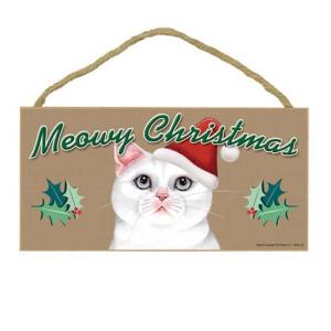【クリアランス】難あり アメリカ直輸入 木製クリスマスプレート 白猫 キャット ネコ｜otomebiyori