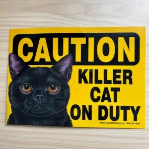 アメリカ直輸入 CAUTION KILLER CAT ON DUTY マグネットサイン 茶トラ 猫 キャット ネコ｜otomebiyori