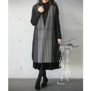 ニットチュニック ワンピース ブラック モードな柄と煌く品格ニット OTONA 40代 50代 60代