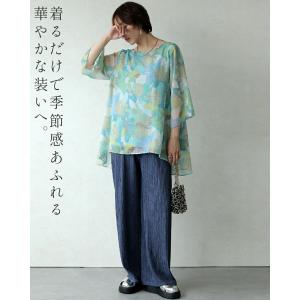 トップス ブラウス 美を描く花模様 花柄シアー...の詳細画像2