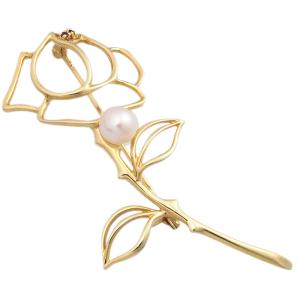 MIKIMOTO ミキモト アコヤ真珠 ブローチ K18イエローゴールド リボン  