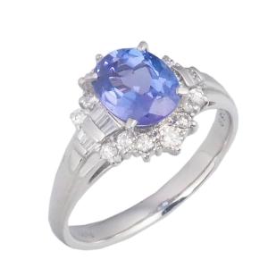 Pt950 タンザナイトリング 16号 1.00ct ダイヤモンド 0.15ct 約4.3g