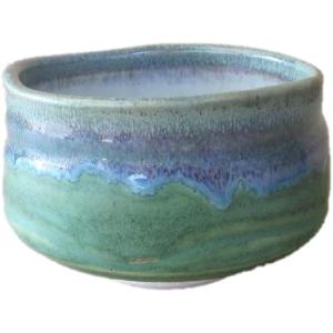 美濃焼 抹茶碗 志野 緑彩 窯変 瑠璃 ブルー 流し 茶道