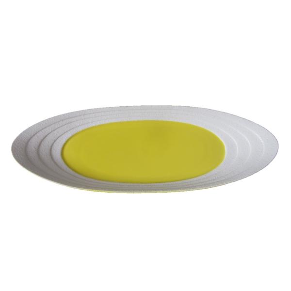 プラター 楕円皿 オーバル カレー パスタ イエロー 水玉 ラスター リム プレート 皿