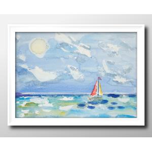 日本製 ポスター 12017海 ヨット 太陽 夏の景色 雲 空 絵画 インテリア A3サイズ アート 新築祝い ギフト 模様替え 北欧 管理ID: