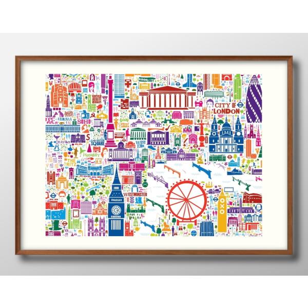 ポスター 12042アイコニック イギリス ロンドン 地図 観光 マップ 絵画 インテリア A3サイ...