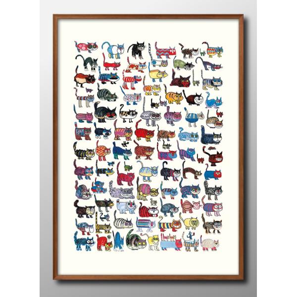 ポスター 100匹の猫とネズミ ネコ 猫 図鑑 モダン 絵画 インテリア A3サイズ アート 新築祝...