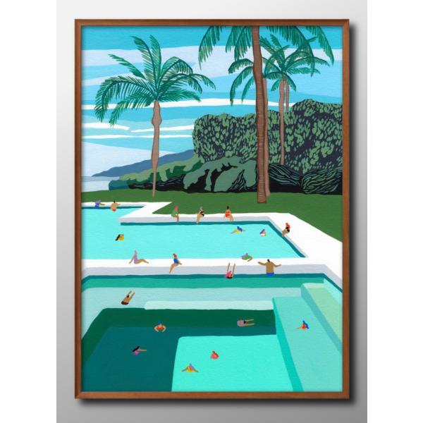 ポスター ハワイ 南国 ヤシ プール 夏 サマー 絵画 インテリア A3サイズ アート 新築祝い ギ...