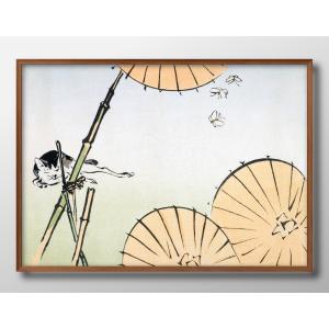 日本製 ポスター 柴田善心 猫と傘 日本画 絵画 インテリア A3サイズ アート 新築祝い ギフト 模様替え 北欧 管理ID:13831