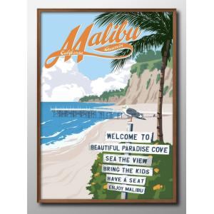 日本製 ポスター マリブ トラベル ビンテージ 絵画 インテリア A3サイズ アート 新築祝い ギフト 模様替え 北欧 マット紙