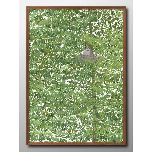 ポスター 木々の中のフクロウ 猛禽類 絵画 インテリア A3サイズ アート 新築祝い ギフト 模様替...