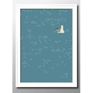 日本製 ポスター 波間のカモメ 海 夏 絵画 インテリア A3サイズ アート 新築祝い ギフト 模様替え 北欧 マット紙