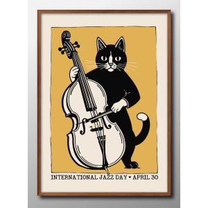 日本製 ポスター 猫 ジャズ キャットベース 音楽 絵画 インテリア A3サイズ アート 新築祝い ギフト 模様替え 北欧 15452