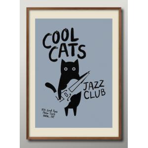日本製 ポスター 猫 ネコ ジャズ ギター 絵画 インテリア A3サイズ アート 新築祝い ギフト 模様替え 北欧 マット紙15889