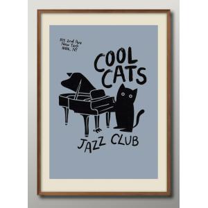 日本製 ポスター 猫 ネコ ジャズ グランドピアノ 絵画 インテリア A3サイズ アート 新築祝い ギフト 模様替え 北欧 マット紙15890