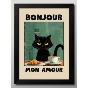 日本製 ポスター BONJOUR MON AMOUR 猫 ネコ 絵画 インテリア A3サイズ アート 新築祝い ギフト 模様替え 北欧 管理ID:16398