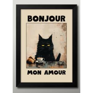 日本製 ポスター BONJOUR MON AMOUR 猫 ネコ 絵画 インテリア A3サイズ アート 新築祝い ギフト 模様替え 北欧 管理ID:16399