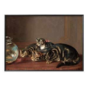 日本製 ポスター 3416ホレイショー・ヘンリー・クデリイ 金魚鉢の側の猫 絵画 インテリア A3サイズ アート 新築祝い ギフト 模様替え 北欧 管理ID: