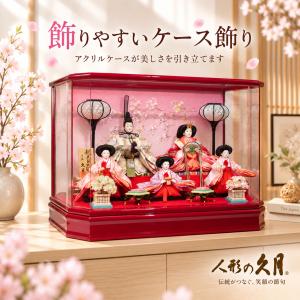 久月 雛人形 ケース飾り 五人飾り 三人官女 アクリルケース 刺繍屏風 雪洞点灯 芥子 初節句