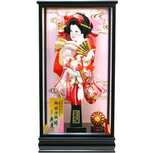 羽子板　久月作　金彩　吉野桜刺繍　赤桃　明日香ケース飾り　(55140-1)　ご購入特典付き