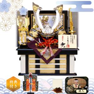 東京久月　五月人形　家紋付き若大将飾りオルゴール付六角ガラスケース入 東京久月 五月人形 上杉謙信 家紋付き若大将飾りオルゴール付六