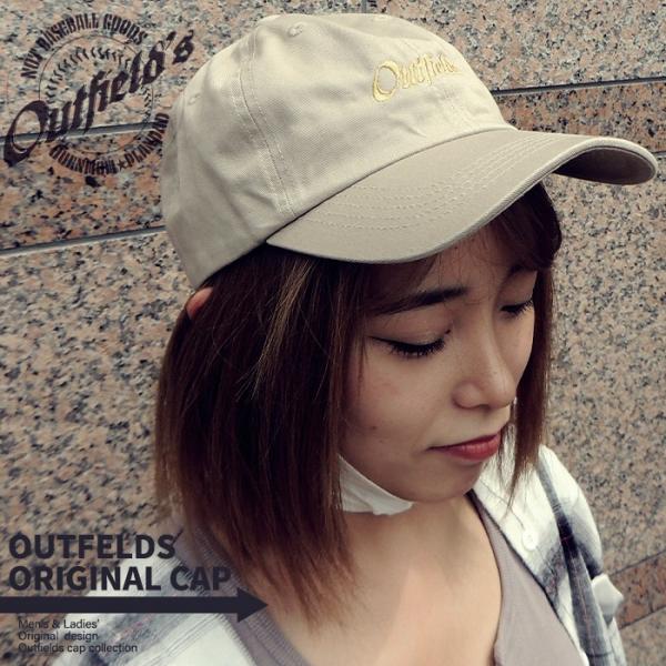 キャップ ベージュ ロゴ刺繍 OUTFIELDS 調節可 ユニセックス コットン100%