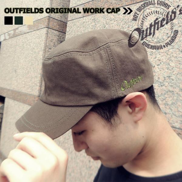 ワークキャップ 刺繍 OUTFIELDS 調節可 ブラック ベージュ カーキ ユニセックス コットン...
