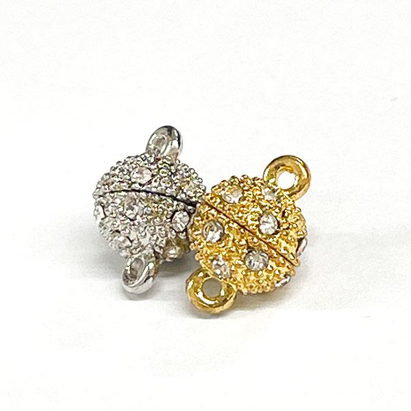 マグネットクラスプ (丸型石付9mm×14mm)1セット入 留め金具 留め具 ラインストーン ハンド...