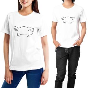 Tシャツ 半袖 送料無料 カットソー トップス メンズ レディース 猫 でぶ ぽっちゃり ネコ CAT ワンポイント かわいい ホワイト 白｜our-s