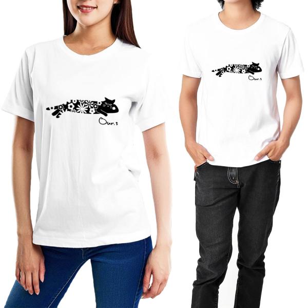Tシャツ 洋服 半袖 カットソー トップス メンズ レディース ネコ CAT ワンポイント 黒猫 花...