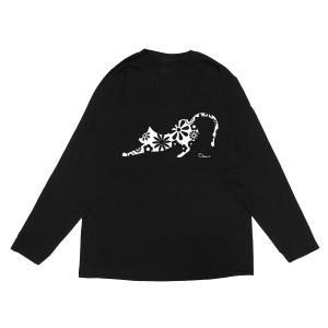 黒い猫イラストの長袖Tシャツ Sサイズ 長袖 Tシャツ 洋服 カットソー トップス メンズ レディース ネタ