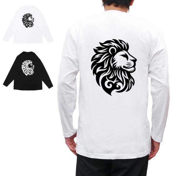 長袖 Tシャツ 洋服 カットソー トップス メンズ レディース かっこいい ライオン タトゥー ホワ...
