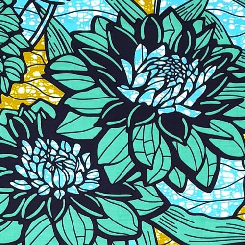 アフリカンプリント 布 生地 50cm単位 AP-13613 皇帝ダリア ブルー グリーン  アフリ...