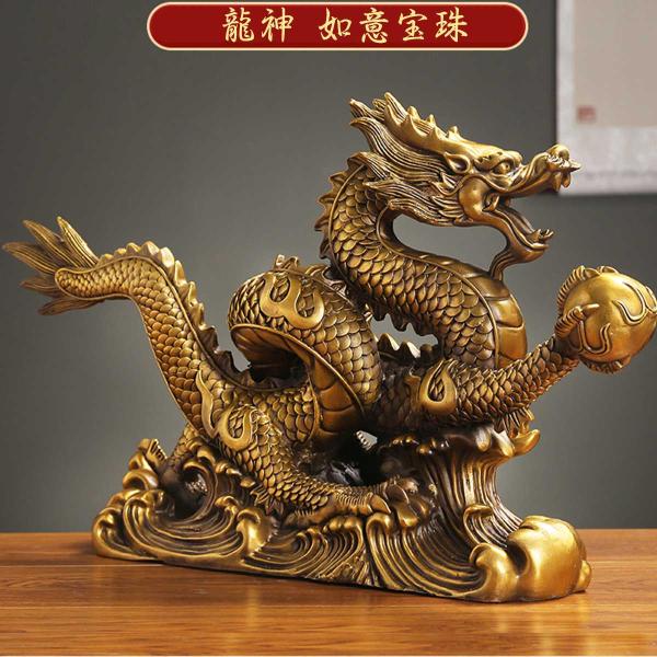 本日ポイントアップ|龍神 35cm 宝玉 如意宝珠 宝 玉 銅 金 風水 5本爪 置物  開運 恋愛...