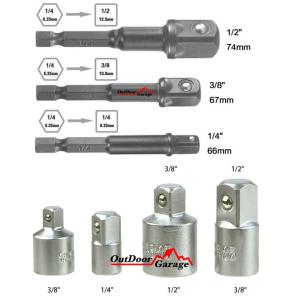 7pcsセット ソケットレンチ差込口変換アダプターｘ4pc　＆電動ドリル変換アダプターｘ3pc　ODGN2-B109+J004
