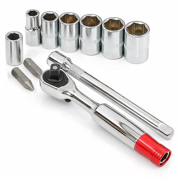 ツーリング携帯用 1/4"ラチェットレンチ ソケット11点セット ODGN2-H072
