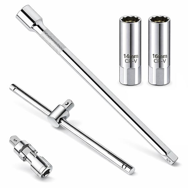 Tハンドル プラグレンチ5点セット ユニバーサルジョイント・エクステンションバー付き 14mm 16...