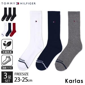 TOMMY HILFIGER トミーヒルフィガー 靴下 レディース 3足セット 23-25cm クルーソックス 抗菌防臭 底パイル 婦人 3P まとめ買い karlas｜outfit-style