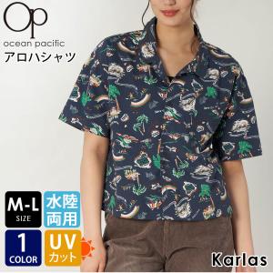 OCEAN PACIFIC オーシャンパシフィック レディース 半袖シャツ アロハ  UVカット 総柄 2023 春 夏｜outfit-style