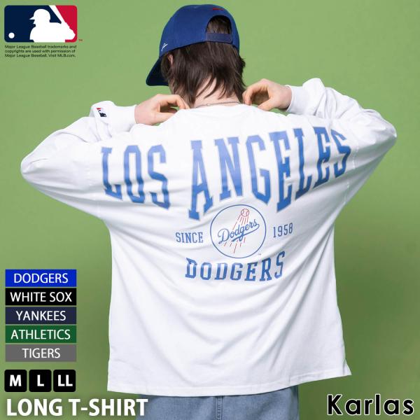 MLB Tシャツ メンズ 長袖 ロンT 綿100%  バックプリントドジャース ヤンキース ホワイト...