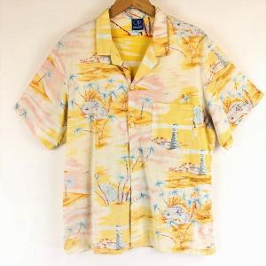 古着 Ocean Pacific オーシャンパシフィック ハワイアンシャツ 総柄 イエロー系 メンズL 中古 n003915｜outfit-vintage