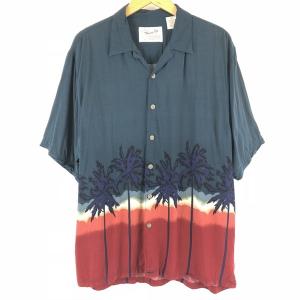 古着 ハワイアンシャツ パネル柄 ネイビー系 メンズL 中古 n004063｜outfit-vintage