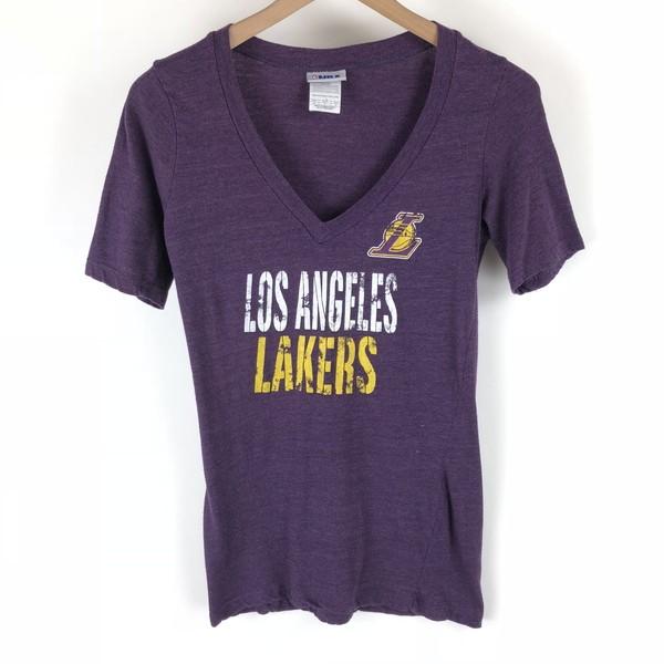 古着 NBA エヌビーエー プリントTシャツ LOS ANGELS LAKERS Vネック パープル...