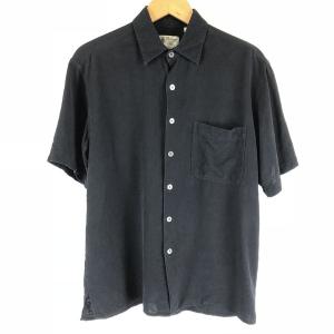 古着 メキシカンシャツ 無地 半袖 ブラック系 メンズM 中古 n005798｜outfit-vintage