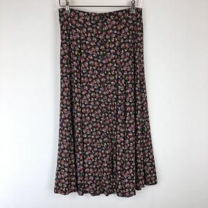 MAURICES 花柄スカート made in USA ボタンダウン 小花柄 ロング丈 ブラック系 レディースM｜outfit-vintage