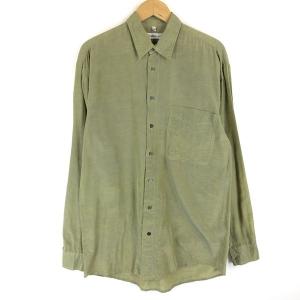 古着 YORNformen シルクシャツ 光沢 スラブ生地 ヴィンテージ 長袖 オリーブ系 メンズL 中古 n017466｜outfit-vintage