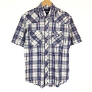 古着 Wrangler ラングラー ウエスタンシャツ チェック柄 80年代 ヴィンテージ スリーブレス ブルー系 メンズS｜outfit-vintage