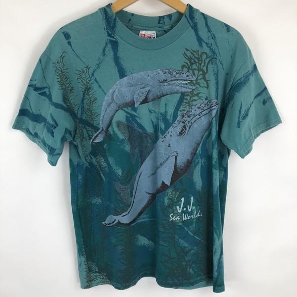 古着 J.J.sea world アニマルプリントTシャツ 総柄Tシャツ made in USA シ...